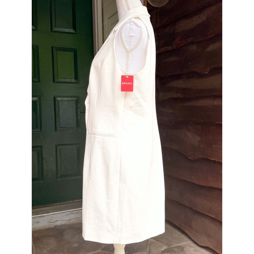 SPANX The Pointe Vest Dress Powder Ivory Sleeveless Blazer Sheath Dress Sz L NWT - Picture 2 of 10